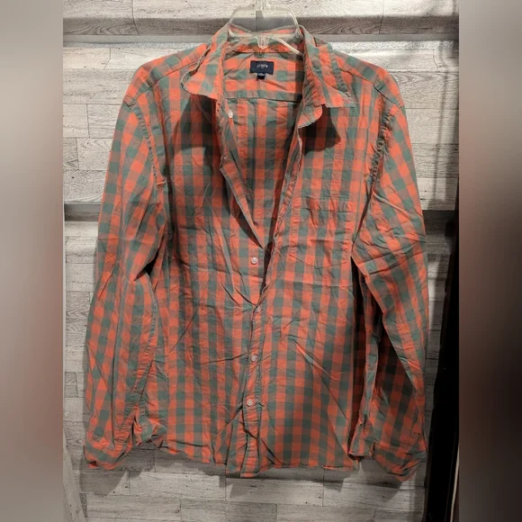Orange and Gray Checkered Button-Up Shirt Size Xl - Picture 1 of 5